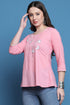 Light Pink Pure Cotton Patch Work Embroidered Short Top