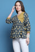 Grey & Yellow Pure Cotton Jaipuri Printed Short Top
