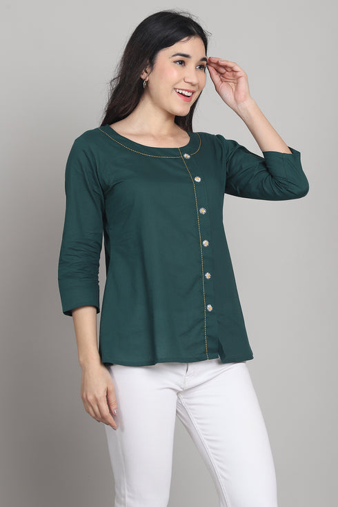 Women Pure Cotton Solid Short Top