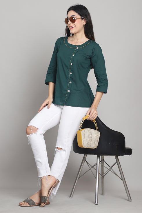 Women Pure Cotton Solid Short Top