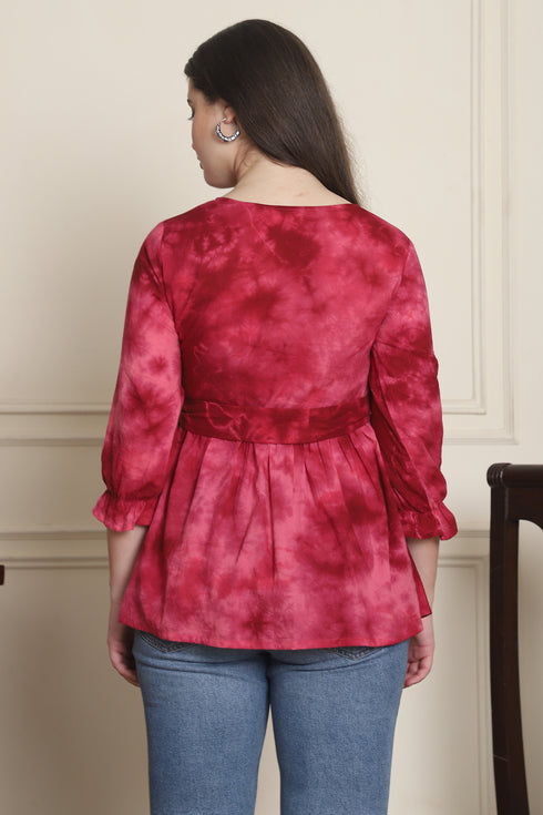 Women Pure Cotton Tie-Dye Shibori Printed Short Top