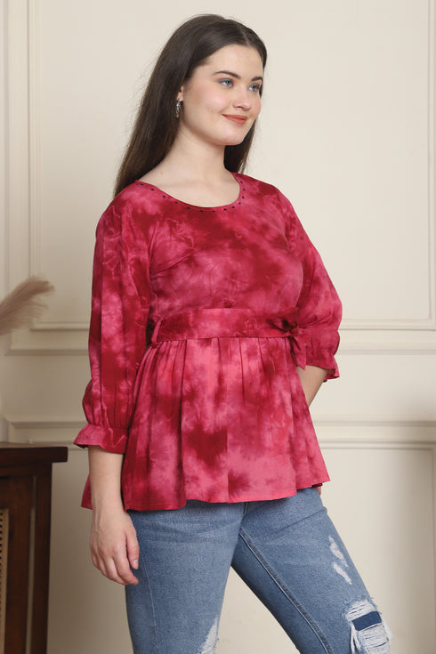 Women Pure Cotton Tie-Dye Shibori Printed Short Top