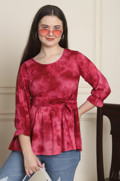 Women Pure Cotton Tie-Dye Shibori Printed Short Top