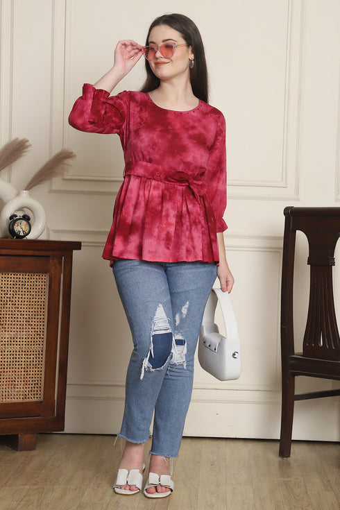 Women Pure Cotton Tie-Dye Shibori Printed Short Top
