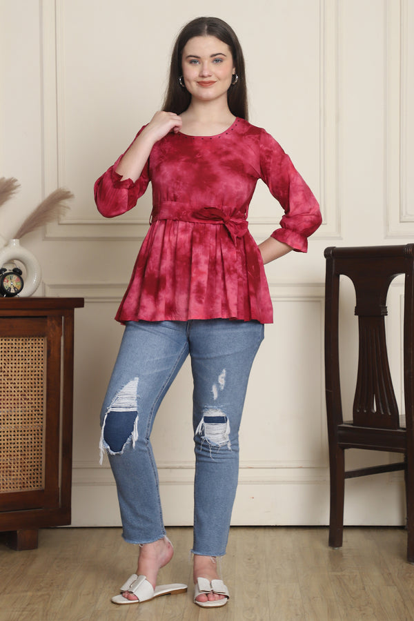Women Pure Cotton Tie-Dye Shibori Printed Short Top