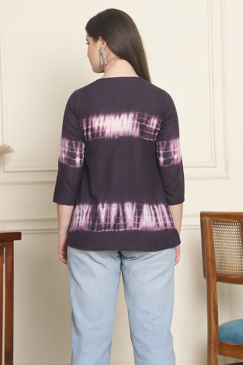 Women Pure Cotton Tie-Dye Shibori Printed Short Top