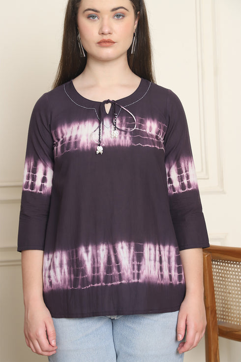 Women Pure Cotton Tie-Dye Shibori Printed Short Top