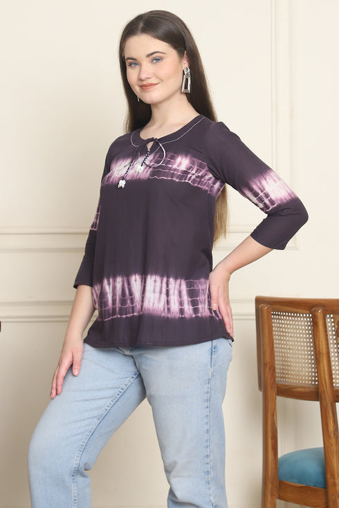 Women Pure Cotton Tie-Dye Shibori Printed Short Top