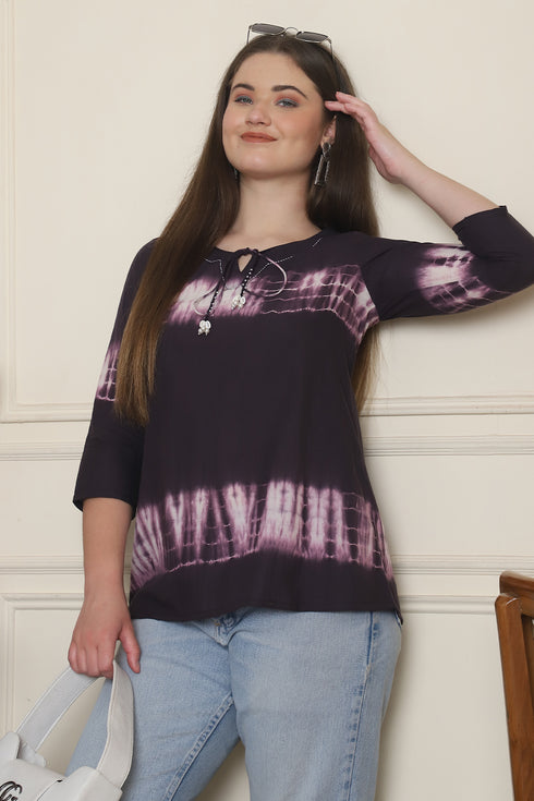 Women Pure Cotton Tie-Dye Shibori Printed Short Top