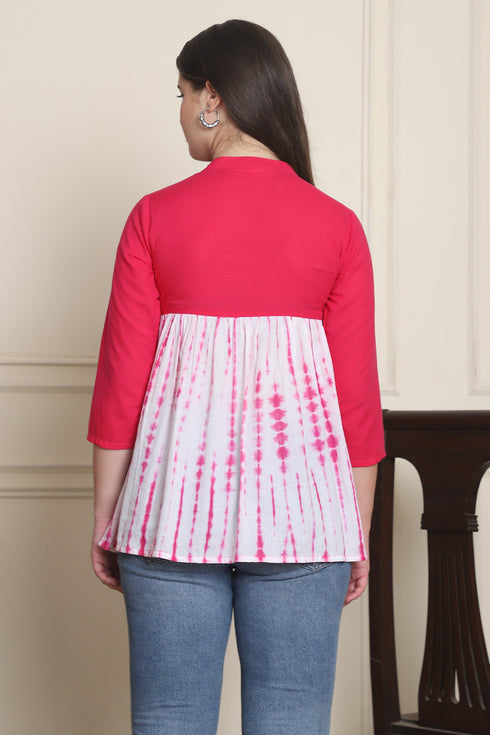 Women Pure Cotton Tie-Dye Shibori Printed Short Top