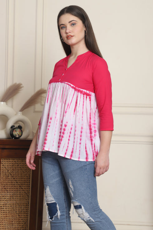 Women Pure Cotton Tie-Dye Shibori Printed Short Top