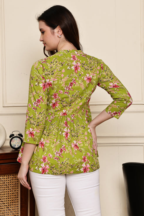 Green Vibe Chic Cotton Jaipuri Printed Short Top