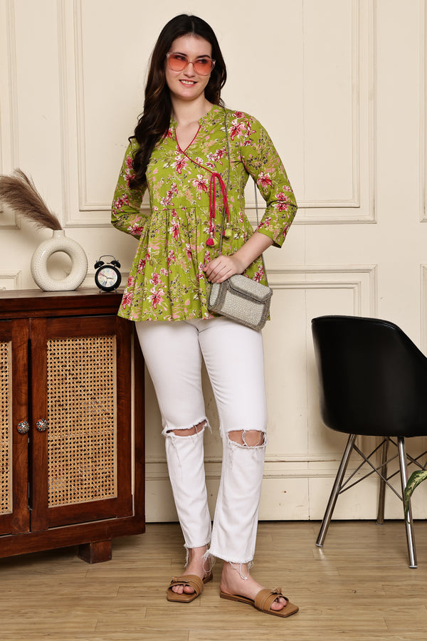 Green Vibe Chic Cotton Jaipuri Printed Short Top