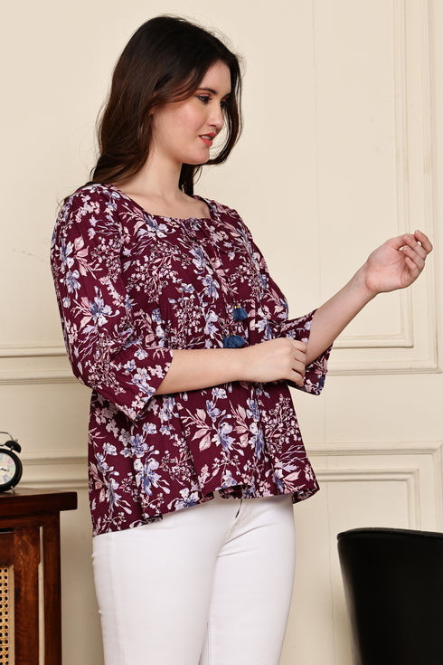 Serene Petal Couture Cotton Jaipuri Printed Short Top