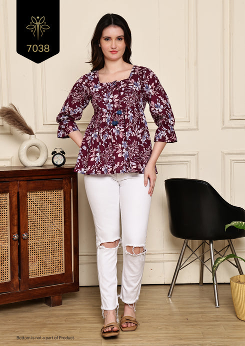 Serene Petal Couture Cotton Jaipuri Printed Short Top