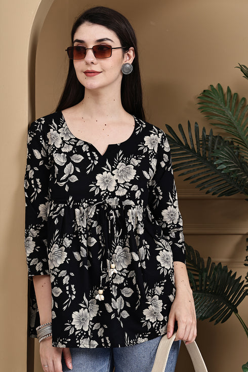 Noir Petal Ensemble Cotton Jaipuri Printed Short Top