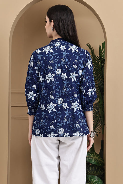 Blue Petal Chic Cotton Jaipuri Printed Short Top