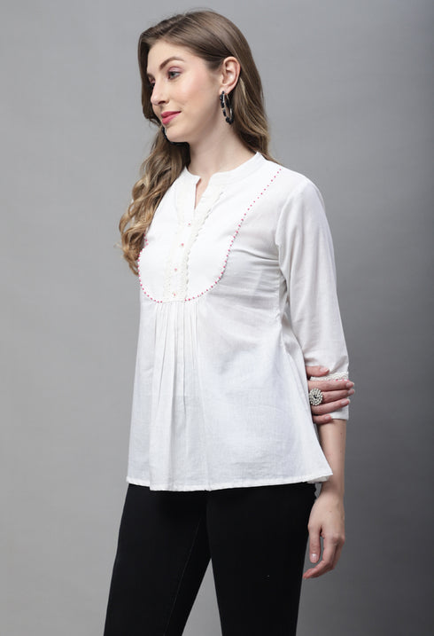 Off White Pure cotton Solid Short Top