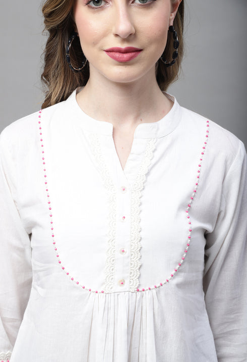 Off White Pure cotton Solid Short Top