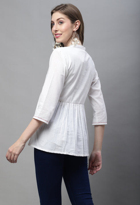 Off White Pure cotton Embroidered Short Top