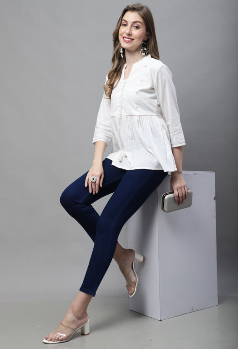 Off White Pure cotton Embroidered Short Top