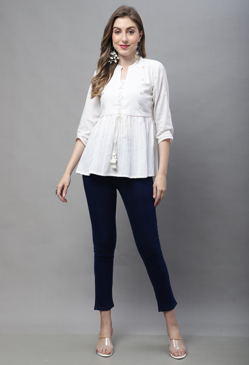 Off White Pure cotton Embroidered Short Top