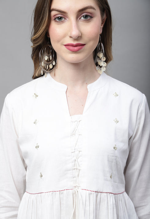 Off White Pure cotton Embroidered Short Top