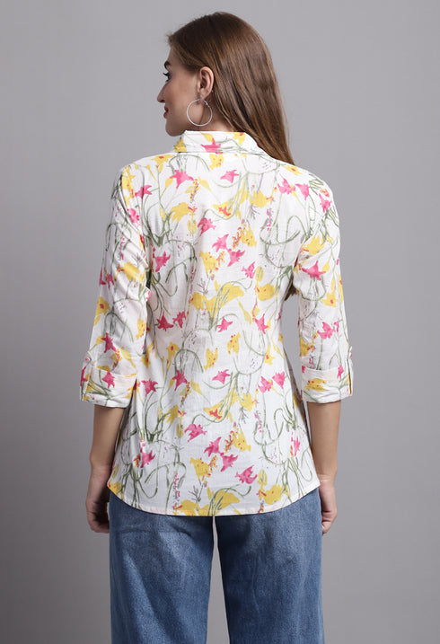 Off White Pure cotton Jaipuri Printed Short Top