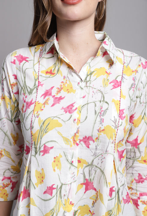 Off White Pure cotton Jaipuri Printed Short Top