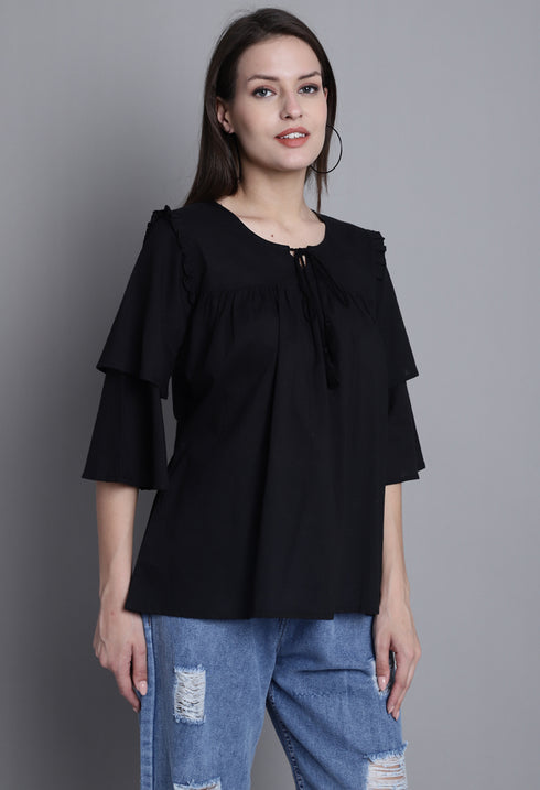 Black Pure cotton Jaipuri Printed Short Top