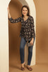 Black Pure Cotton Floral Printed Short Top