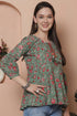 Sea Green Pure Cotton Floral Printed Short Top