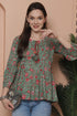 Sea Green Pure Cotton Floral Printed Short Top