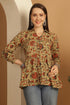 Beige Pure Cotton Floral Printed Short Top