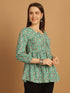 Teal Blue Pure Cotton Geometric Print Short Top