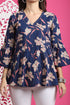 Blue Pure Cotton Floral Printed Short Top