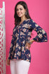 Blue Pure Cotton Floral Printed Short Top
