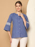 Blue Pure Cotton Embroidered Short Top