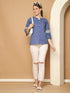 Blue Pure Cotton Embroidered Short Top