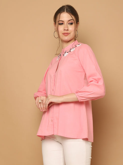 Light Pink Pure Cotton Embroidered Short Top
