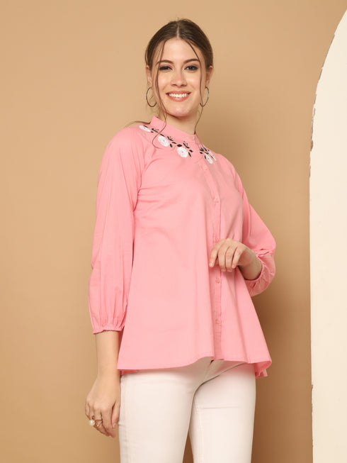 Light Pink Pure Cotton Embroidered Short Top