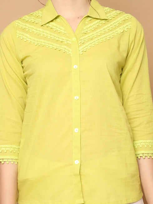 Parrot Green Pure Cotton Solid Short Top