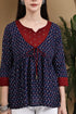 Navy Blue & Maroon Pure Cotton Floral Printed Short Top