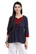 Navy Blue & Maroon Pure Cotton Floral Printed Short Top