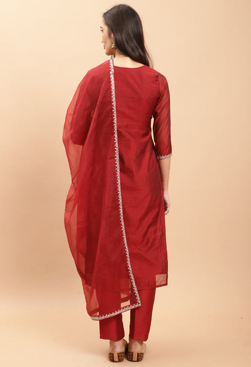 Pure Chanderi Silk With Inner Embroidered Kurta Set With Dupatta