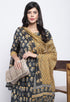 Grey & Mustard Pure Cotton Jaipuri Printed And Embroidered Kurta Set With Dupatta