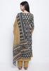 Grey & Mustard Pure Cotton Jaipuri Printed And Embroidered Kurta Set With Dupatta