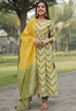 Yellow & Green Pure Cotton Jaipuri Printed And Embroidered Kurta Set With Dupatta