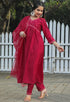 Pink Poly Silk Embroidered Kurta Set With Dupatta