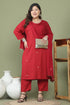 Maroon Rayon Slub Solid Kurta & Pant With Dupatta
